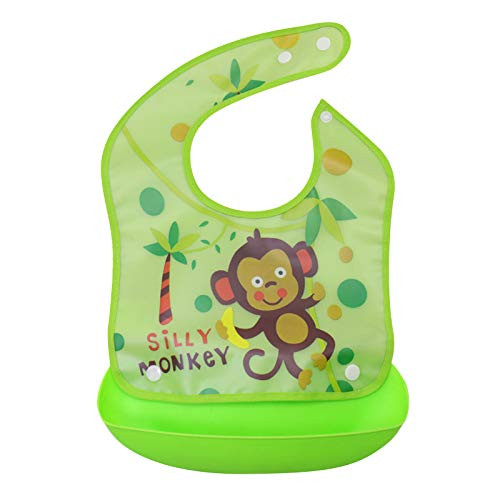 Moonker-Baby Tops Reusable Washable Bibs with Food Catcher for Babies and Toddlers Easily Clean Dry Waterproof Lightweight-Monkey-