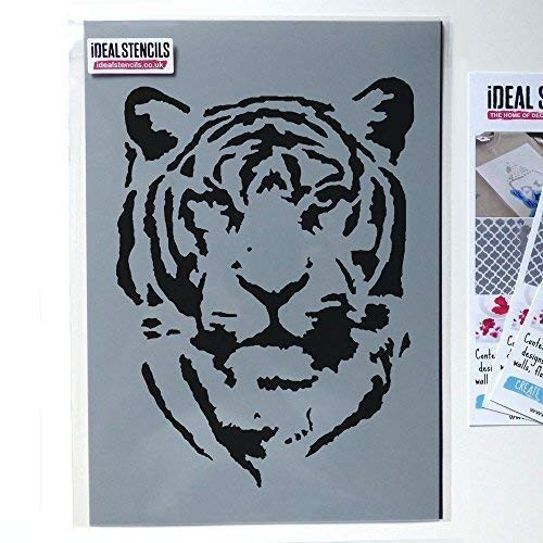 Tiger Face Stencil - Home Wall Decorating  and  Craft Stencil - Paint Tiger on Walls Fabrics  and  Furniture - 190 Mylar Reusable Stencil -XS/11X13CM- Tiger Face Stencil - Home Wall Decorating  and  Craft Stencil - Paint Tiger on Walls Fabrics  and  Furniture - 190 Mylar Reusable Stencil -XS/11X13CM-