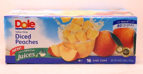 Dole Yellow Cling Diced Peaches -16 - 4 oz cups- now in 100 percent fruit juices