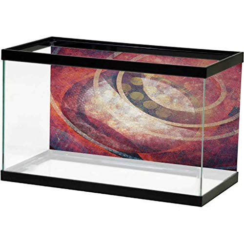 Antique Aquarium Poster Grunge Circles Ancient Aged Display Dynamic Artistic Old Fashioned Retro Elements PVC Adhesive Decor Pape Red Yellow L30 X H12 Inch