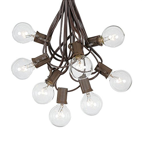 25 Foot G40 Outdoor Patio String Lights with 25 Clear Globe Bulbs  Indoor Outdoor String Lights  Market Bistro Cafe Hanging String Lights  C7/E12 Base - Brown Wire
