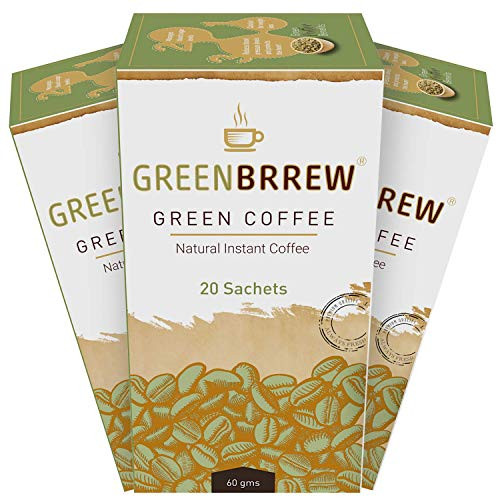 Greenbrrew Healthy 100 percent Natural Instant Green Coffee Powder - Each Pack 60g -20 Sachets PP- - Pack of 3 Greenbrrew Healthy 100 percent Natural Instant Green Coffee Powder - Each Pack 60g -20 Sachets PP- - Pack of 3