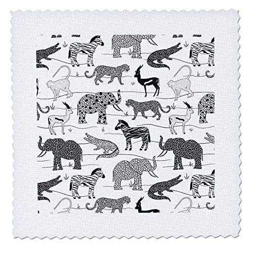 3dRose Black and White Line Art Safari - Quilt Squares -qs_335146_10-