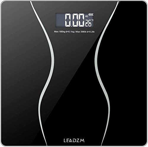 Digital Body Weight Scale Bathroom Scale with Large Backlit Display Step-On Technology 400 Pounds 180Kg Max 6mm Ultra Slim Tempered Glass Design Waist Pattern with 2 x 1.5V AAA Battery-Black-