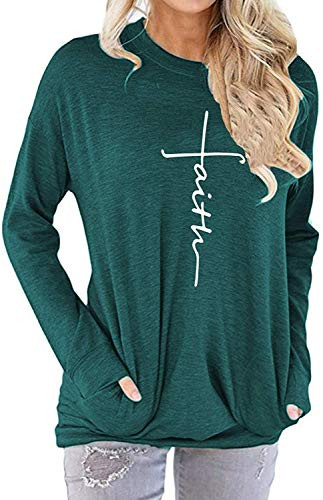 Blidece Shirts for Women Casual Loose Round Neck Fit Tunic Top Baggy Comfy Blouse Green XL