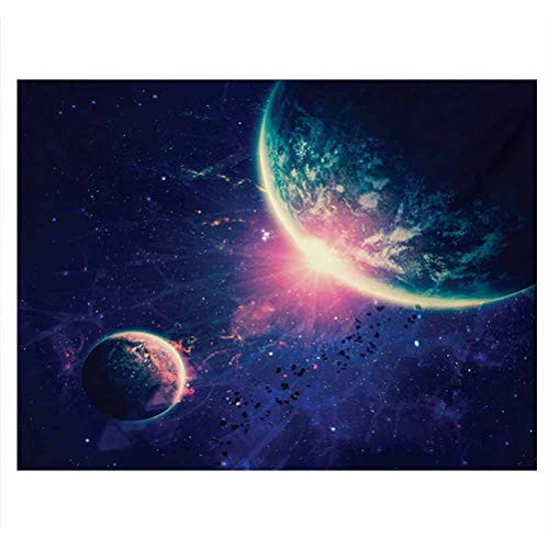 ScottDecor Galaxy Aquarium Poster Outer Space Theme Planet Earth Mars in Space Discovery of Universe Astronomy Art Side Aquarium Poster Background Decoration Navy Blue Pink W30 x L12 Inch