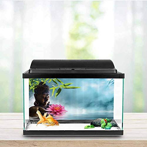 Zen Meditation Decor Collection Seabed World Backdrop Water Lily Flowers Spa Nature and Feng Shui Calm Water Picture Pattern Side Aquarium Poster Background Decoration Sky Blue Pink W30 x L12 Inch