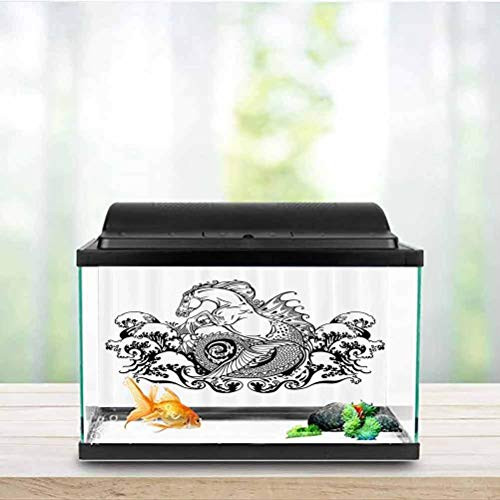 ScottDecor Black and White Seabed World Backdrop Fantasy Theme Tattoo Effect Mythological Seahorse Pattern Design Print Side Aquarium Poster Background Decoration Black and White W30 x L12 Inch