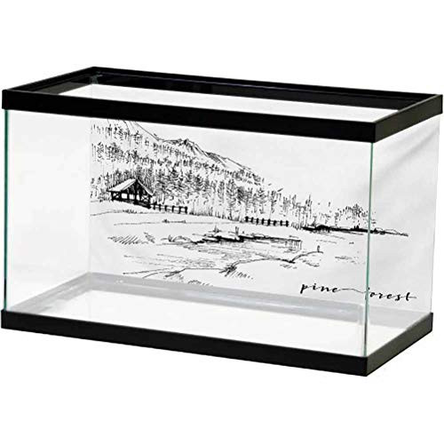 ScottDecor Sketchy Undersea Backdrop View of Pine Forest by The Lake with Mountains in Rural Countryside Nature Scenery Water Tank Stickers Black White L24 X H24 Inch ScottDecor Sketchy Undersea Backdrop View of Pine Forest by The Lake with Mountains in Rural Countryside Nature Scenery Water Tank Stickers Black White L24 X H24 Inch
