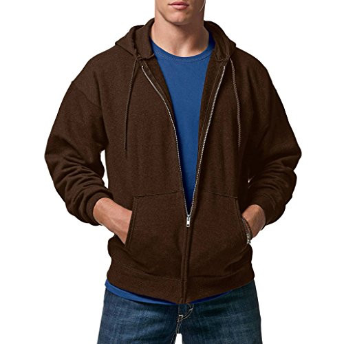 Hanes Mens Full-Zip EcoSmart Fleece Hoodie Mocha Brown Large