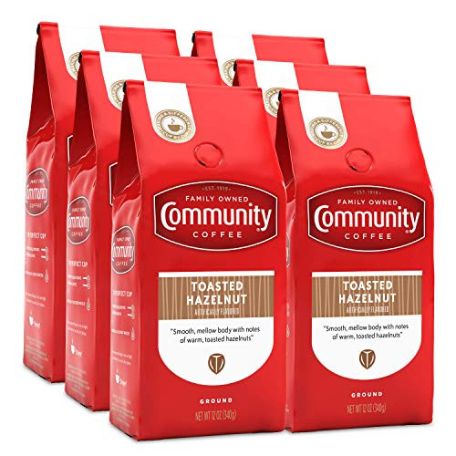 Community Coffee Community Coffee - Toasted Hazelnut Flavored Medium Roast - Premium Ground Coffee - 12 oz Bag -Pack Of 6- Toasted Hazelnut 72 oz