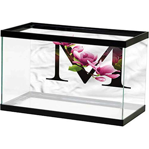 ScottDecor Letter M Underwater World Backdrop M with Magnolia Floral Side Aquarium Poster Background Decoration L30 X H12 Inch