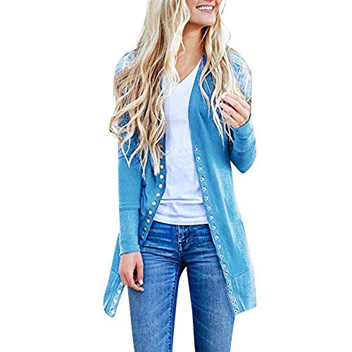 Knit Cardigan Sweater for WomenWomens Open Front Long Sleeve Boho Boyfriend Knit Chunky Cardigan Sweater Sky Blue