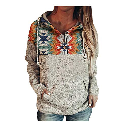 Aniywn Womens Geometric Print Drawstring Hoodies Long Sleeve Casual Hooded Sweatshirts Pullover Tops with Pockets Yellow