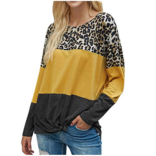 POTO Sweatshirt for Women Leopard Print Long Sleeve Patchwork Casual Tee Shirts Tie Knot Pullover Tops Blouses Yellow POTO Sweatshirt for Women Leopard Print Long Sleeve Patchwork Casual Tee Shirts Tie Knot Pullover Tops Blouses Yellow