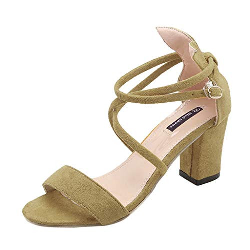 Pumps for Women Low HeelCasual Summer Ankle Strap Chunky Block Heel Sandals Open Toe Wedding Party Dress Shoes Pumps Shoes Yellow