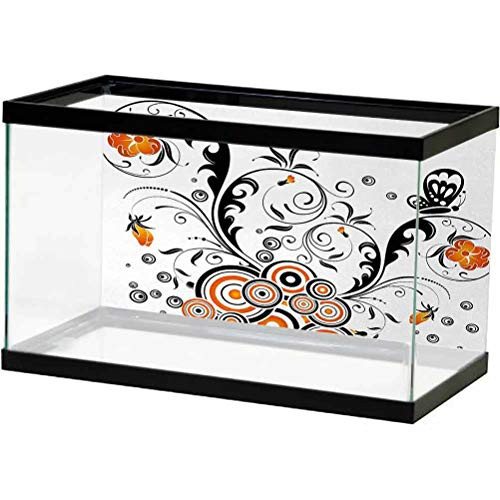 Garden 3D Double-Sided AdhesiveWallpaper Floral Design Branches with Circular Petals and Butterflies Artful Display Photography Background Undersea Backdrop Orange Black White L36 X H16 Inch