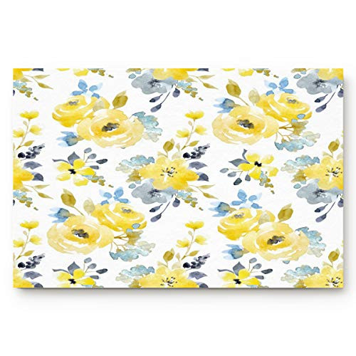 Doormats Entrance Rugs Floral Flower Entryway Door Mats Yellow Watercolor Floor Mats Apartment Office Front Door 18 x 30 inches