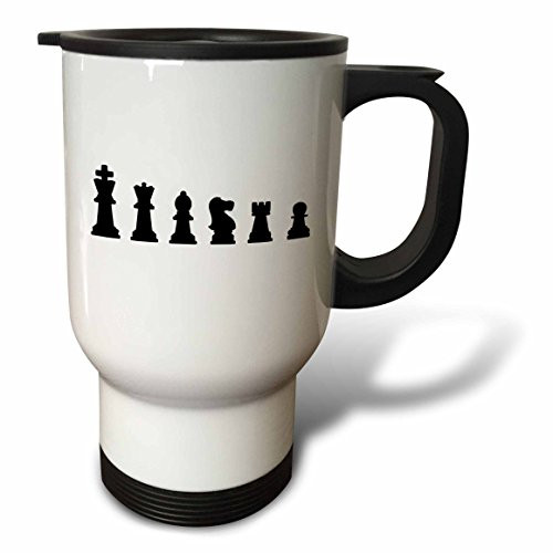 3dRose  inch Black and White Chess Pieces Line Up Checkmate Game Piece Silhouettes Chess Fans Players Masters inch Travel Mug 14 oz Multicolor
