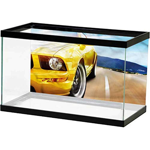 ScottDecor Yellow Seabed World Backdrop Sports Car Automobile Design Side Aquarium Poster Background Decoration L30 X H18 Inch