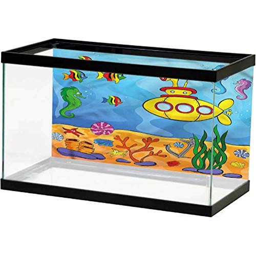 ScottDecor Yellow Submarine Aquarium Background Sticker Under The Sea PVC Adhesive Poster L30 X H18 Inch