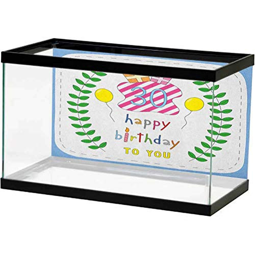 30th Birthday Aquarium Background Sticker Childish Display Presents Candles Branches Baloons Surprise Event Occasion for Birthday Party Banner Decor Aquarium Multicolor L36 X H16 Inch