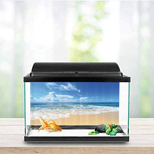 Ocean Decor Collection Aquarium Decor Backgrounds Waves and Golden Paradise Beach with Bright Sky Sun Endless Summer Sea Coast View Print Side Aquarium Poster Background Decoration Cream Blue