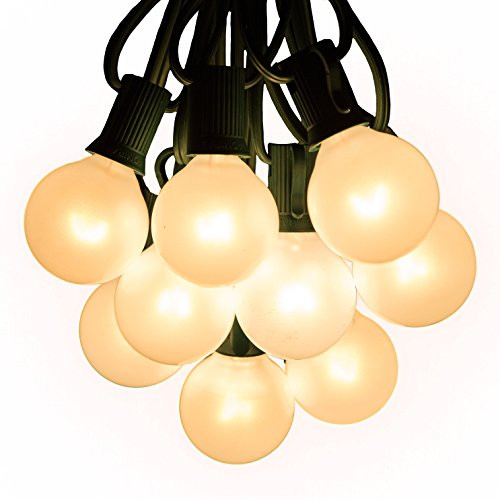 White Pearl Outdoor Patio Globe String Lights -25 Foot 25 Socket G40 White Pearl 1.6 Inch Bulbs - Green Wire-