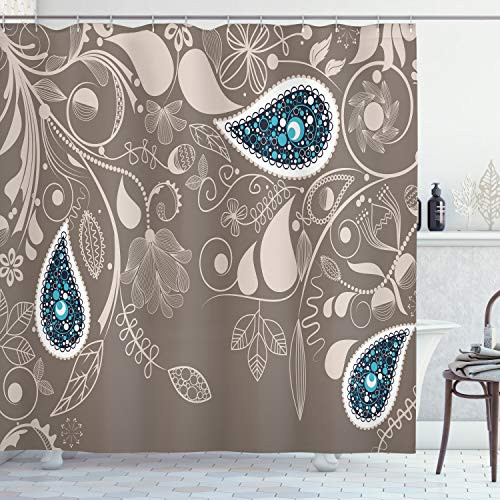 Ambesonne Paisley Shower Curtain Oriental Motifs with Swirled Branch and Flower Pattern Bohemian Art Cloth Fabric Bathroom Decor Set with Hooks 84 inch Long Extra Pale Brown