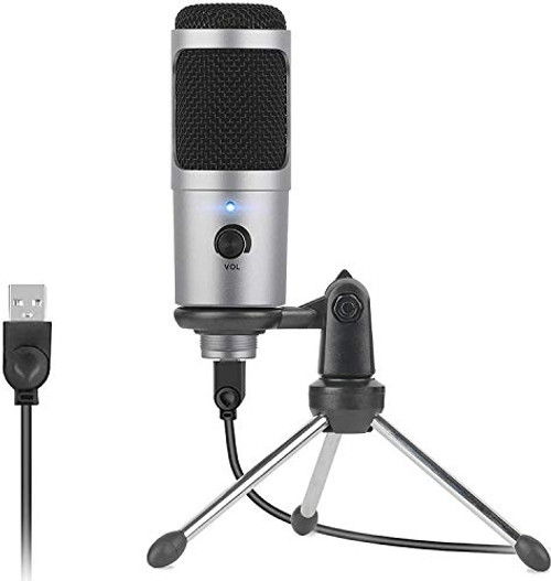 USB Condenser Microphone for Computer Studio Recording Microphone Kit Professional 192kHz/24bit Cardioid Mic for PC Laptop Mac Windows for Gaming Podcast Skype YouTube Video Silver
