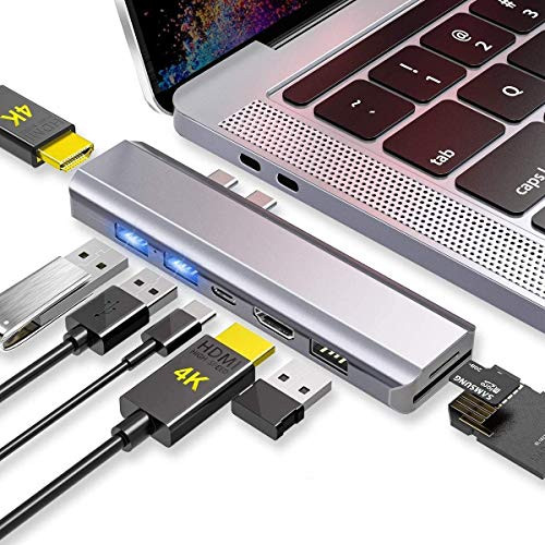 EKSA Triple Display USB C Hub with 2 HDMI 4K 8-in-1 USB Type C Dual HDMI Adapter Docking Station for MacBook Pro  and  Air 2019/2018/2017/2016 -8 in 1-