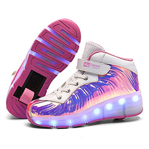 AIkuass USB Rechargeable LED Light Up One Wheel Shoes Roller Shoes Skate Sneaker Shoes for Boys Girls Kids