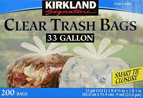 Kirkland Signature Clear Trash Bags with Smart Closure, 33 Gallon, 200 Count