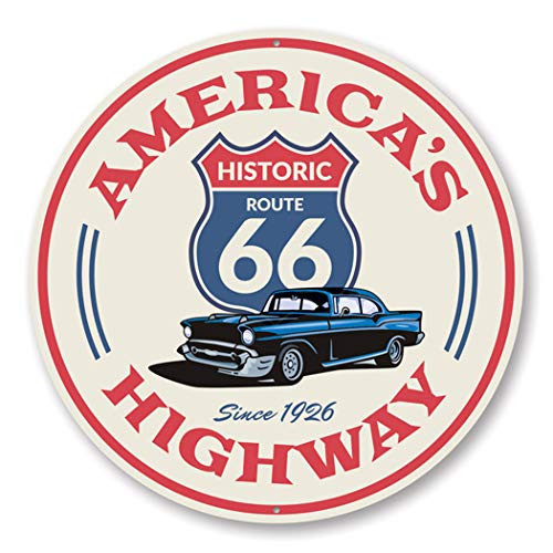 Americas Highway Route 66 Sign Novelty Car Sign Garage Aluminum Sign - 12 inch Circle Americas Highway Route 66 Sign Novelty Car Sign Garage Aluminum Sign - 12 inch Circle