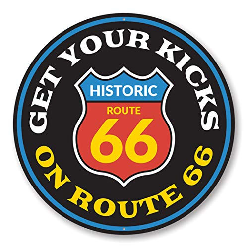 Get Your Kicks on Route 66 Sign Novelty Car Sign Garage Aluminum Sign - 12 inch Circle Get Your Kicks on Route 66 Sign Novelty Car Sign Garage Aluminum Sign - 12 inch Circle