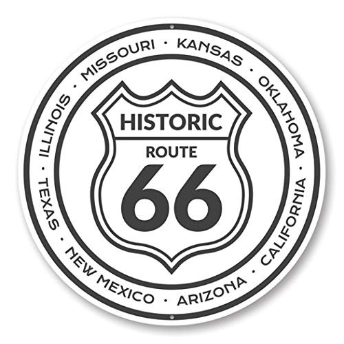 Historic Route 66 States Sign Novelty Car Sign Garage Aluminum Sign - 12 inch Circle Historic Route 66 States Sign Novelty Car Sign Garage Aluminum Sign - 12 inch Circle