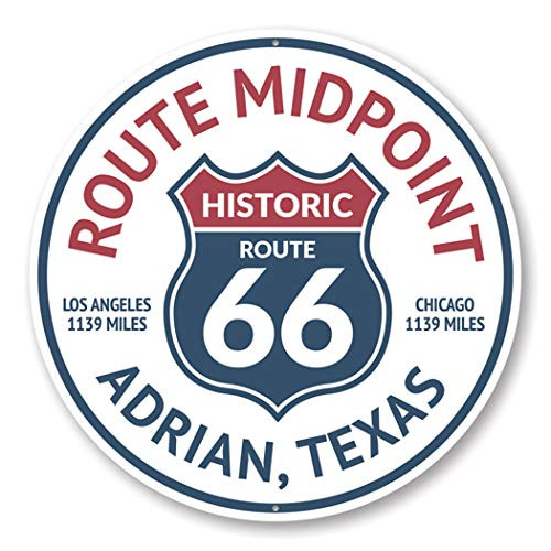 Route 66 Midpoint Adrian Texas Road Aluminum Sign - 12 inch Circle Route 66 Midpoint Adrian Texas Road Aluminum Sign - 12 inch Circle