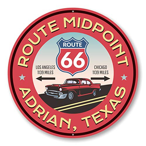 Route 66 Midpoint Sign Car Novelty Aluminum Sign - 12 inch Circle Route 66 Midpoint Sign Car Novelty Aluminum Sign - 12 inch Circle
