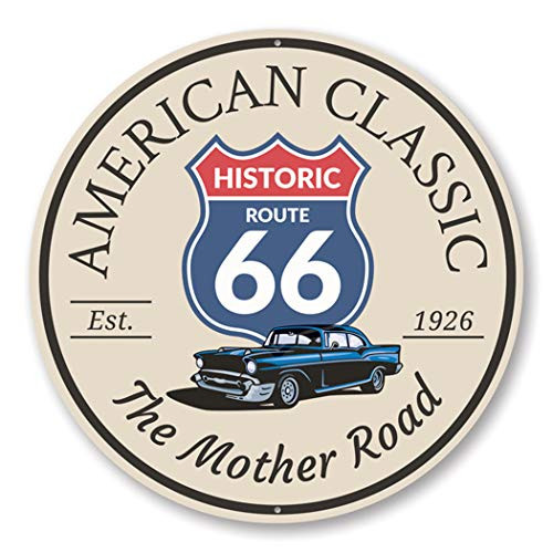 American Classic The Mother Road Route 66 Aluminum Sign - 12 inch Circle American Classic The Mother Road Route 66 Aluminum Sign - 12 inch Circle