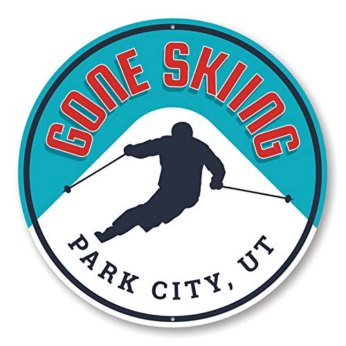 Gone Skiing Skier Gift Idea Ski Lodge Novelty Sign Ski Resort Aluminum Sign - 12 inch Circle