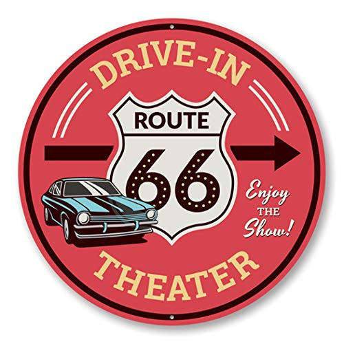 Route 66 Drive-in Theater This Way Sign Route 66 Aluminum Sign - 12 inch Circle Route 66 Drive-in Theater This Way Sign Route 66 Aluminum Sign - 12 inch Circle
