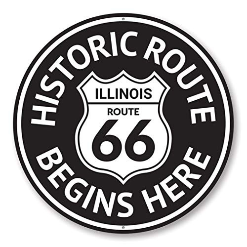 Route 66 Historic Route Begins Here Sign Route 66 Aluminum Sign - 12 inch Circle Route 66 Historic Route Begins Here Sign Route 66 Aluminum Sign - 12 inch Circle