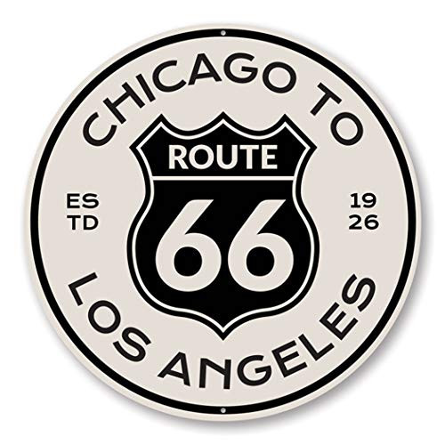 Route 66 Chicago to Los Angeles Novelty Aluminum Sign - 12 inch Circle