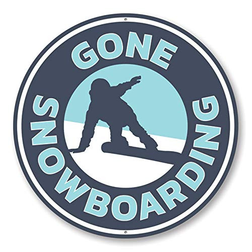 Gone Snowboarding Ski Resort Sign Ski Lodge Novelty Aluminum Sign - 12 inch Circle