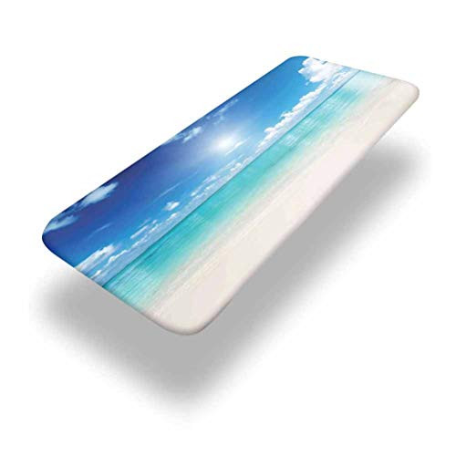 6ft Ocean Elastic Edge Fitted Table CoverSky and Sea Landscape Golden Sand Tropical Beach Clouds Sun Hot Heaven Fitted Rectangular Polyester Table Clothfor Camping Dining Outdoor Park Patio