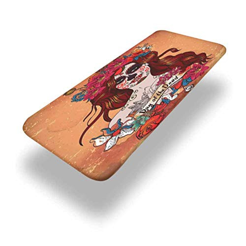Lyzelre 6ft Day of The Dead Elastic Edge Picnic Table CoverDia de Los Muertos Spanish Culture Mexican Festive Skull Art Fitted Rectangular Polyester Table Clothfor Outdoor Travel/Holiday/Party