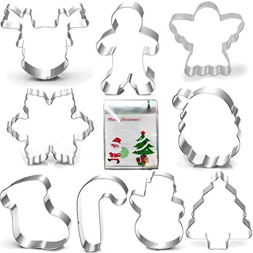 Christmas Cookie Cutter Set-3.5"3"-9 Piece-Gingerbread Men, Snowflake, Reindeer, Angel, Christmas Tree, Snowman, Santa Face and More Cookie Cutters molds, with 100-Pack Cookie Candy Bag. Christmas Cookie Cutter Set-3.5"3"-9 Piece-Gingerbread Men, Snowflake, Reindeer, Angel, Christmas Tree, Snowman, Santa Face and More Cookie Cutters molds, with 100-Pack Cookie Candy Bag.