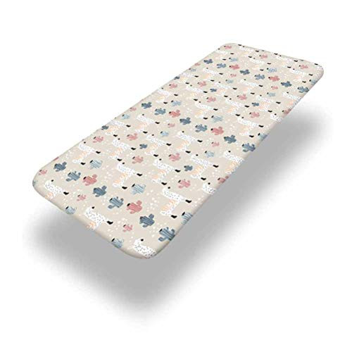 6ft Llama Elastic Edge Picnic Table CoverPattern with South American Animal Guanaco Cactus and Hand Drawn Childish Elements Fitted Rectangular Polyester Table Clothfor Outdoor Travel/Holiday/Party