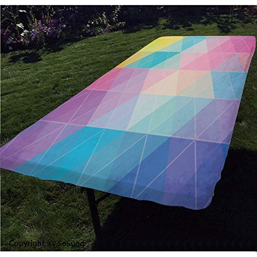 Indie Polyester Fitted TableclothAbstract Triangles Classical Diamond Line Pattern in Dreamy Colors Artistic Modern Decorative Rectangular Elastic Edge Fitted Table CoverFits Rectangular Tables 72x3