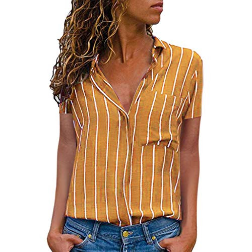 Shakumy Women Summer T-Shirt Top Stripe Printed Pocket Tunic Tee Casual Loose Button V-Neck Short Sleeve Blouses for Women Yellow Shakumy Women Summer T-Shirt Top Stripe Printed Pocket Tunic Tee Casual Loose Button V-Neck Short Sleeve Blouses for Women Yellow